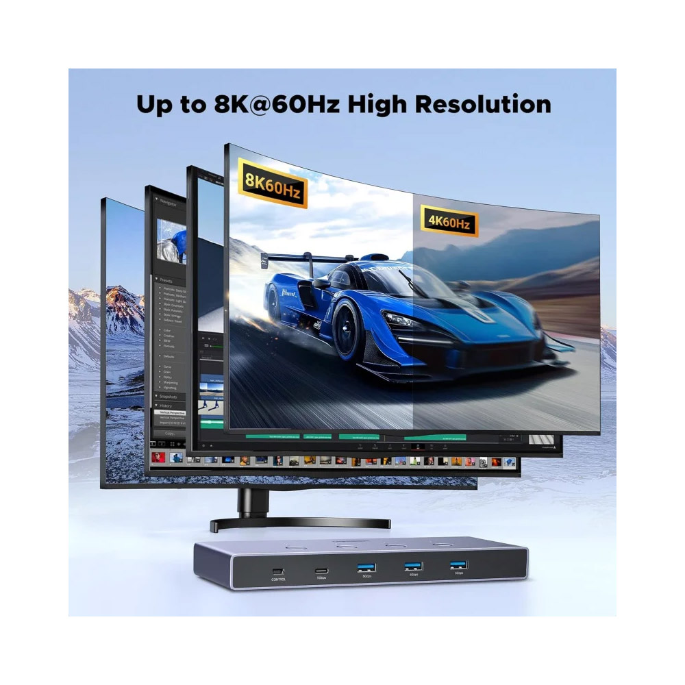 UGREEN – AK701 8K 4Ports HDMI KVM Switch Box, Control 4 PC’s Sharing Single Monitor & 3 USB-A 3.0 Port + 1 port USB-C DATA – 55397