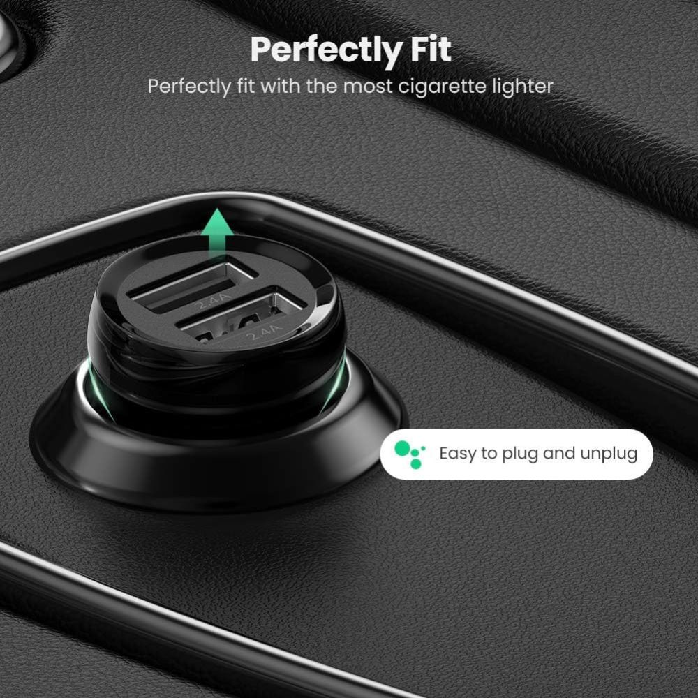 UGREEN Car Charger Fast Charging 24W Mini Car Phone Charger 4.8A Dual USB Charging Plug Adapter