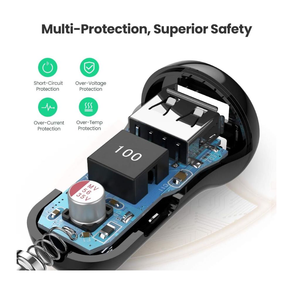 UGREEN Car Charger Fast Charging 24W Mini Car Phone Charger 4.8A Dual USB Charging Plug Adapter