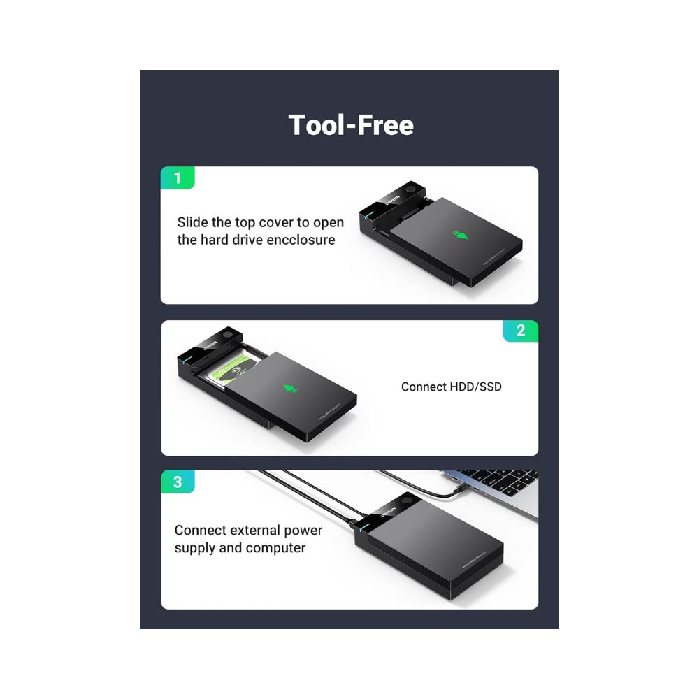 UGREEN External Hard Drive Enclosure for 3.5 2.5 Inch SATA SSD HDD USB 3.0 to SATA