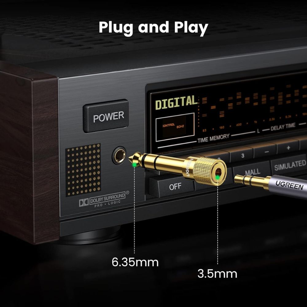 UGREEN Gold Plated Connector 6.35mm Male To 3.5mm Female Adapter
