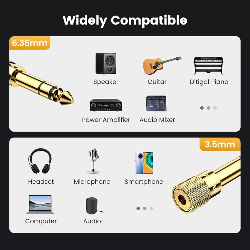 UGREEN Gold Plated Connector 6.35mm Male To 3.5mm Female Adapter