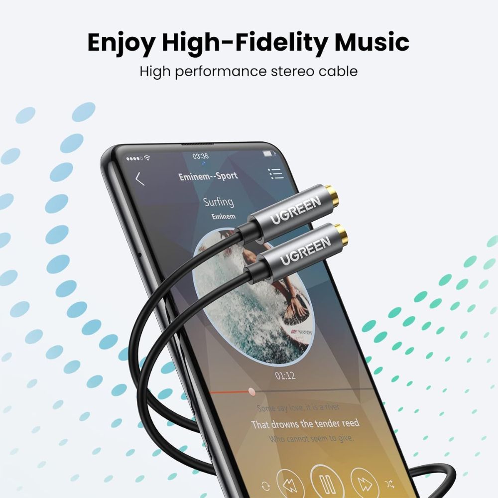 UGREEN Headphone Splitter 2 Way Y 3.5mm Jack Aux Adapter