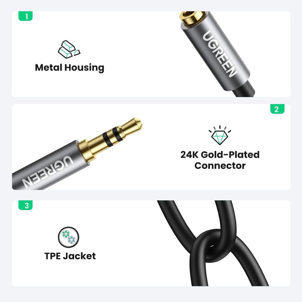 UGREEN Headphone Splitter 2 Way Y 3.5mm Jack Aux Adapter