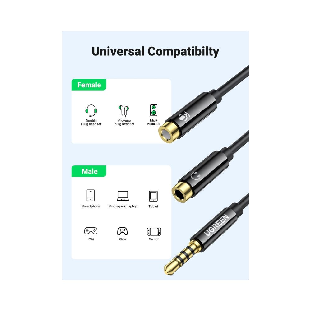 UGREEN Headset Splitter Headphone Mic Y Adapter Cable