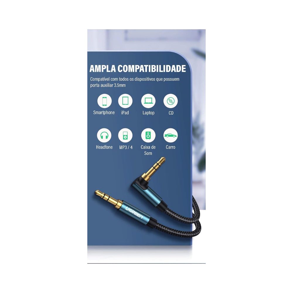 UGREEN HIFI AUX Cable 3.5mm Male to Male Braided Cable, Gold Plated
