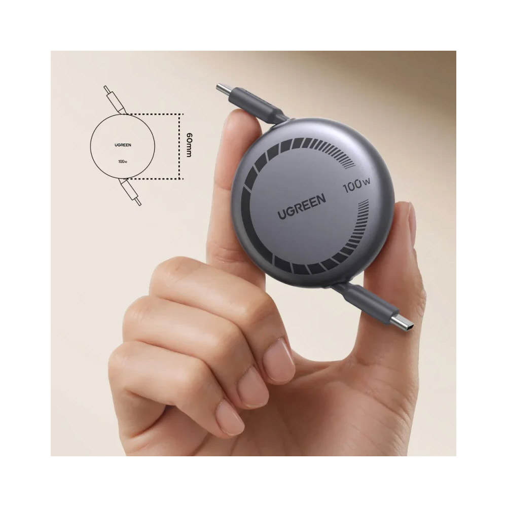 UGREEN – L531 Nexode USB-C to USB-C 100W Retractable Cable: Reliable, Fast, and Durable with 4 Length Adjustments – L531 65905