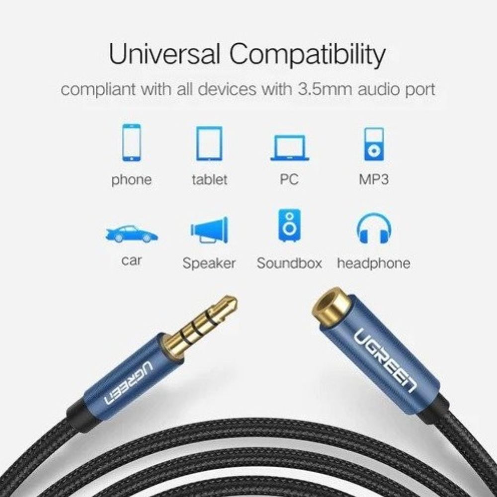 UGREEN Male to Female Extension Audio Cable 3.5mm, 1.5M Braided Cable