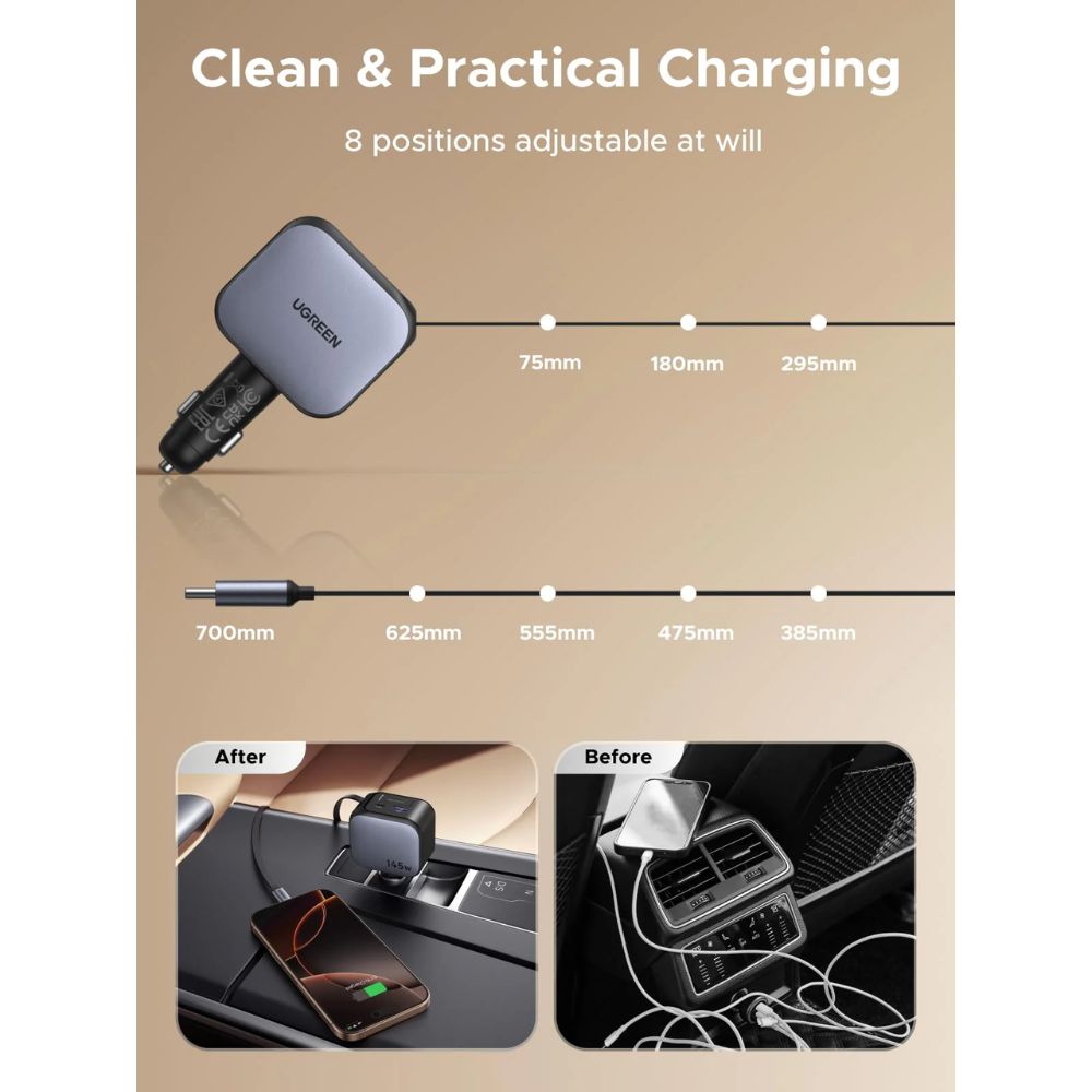 UGREEN Nexode 145W Retractable Car Charger
