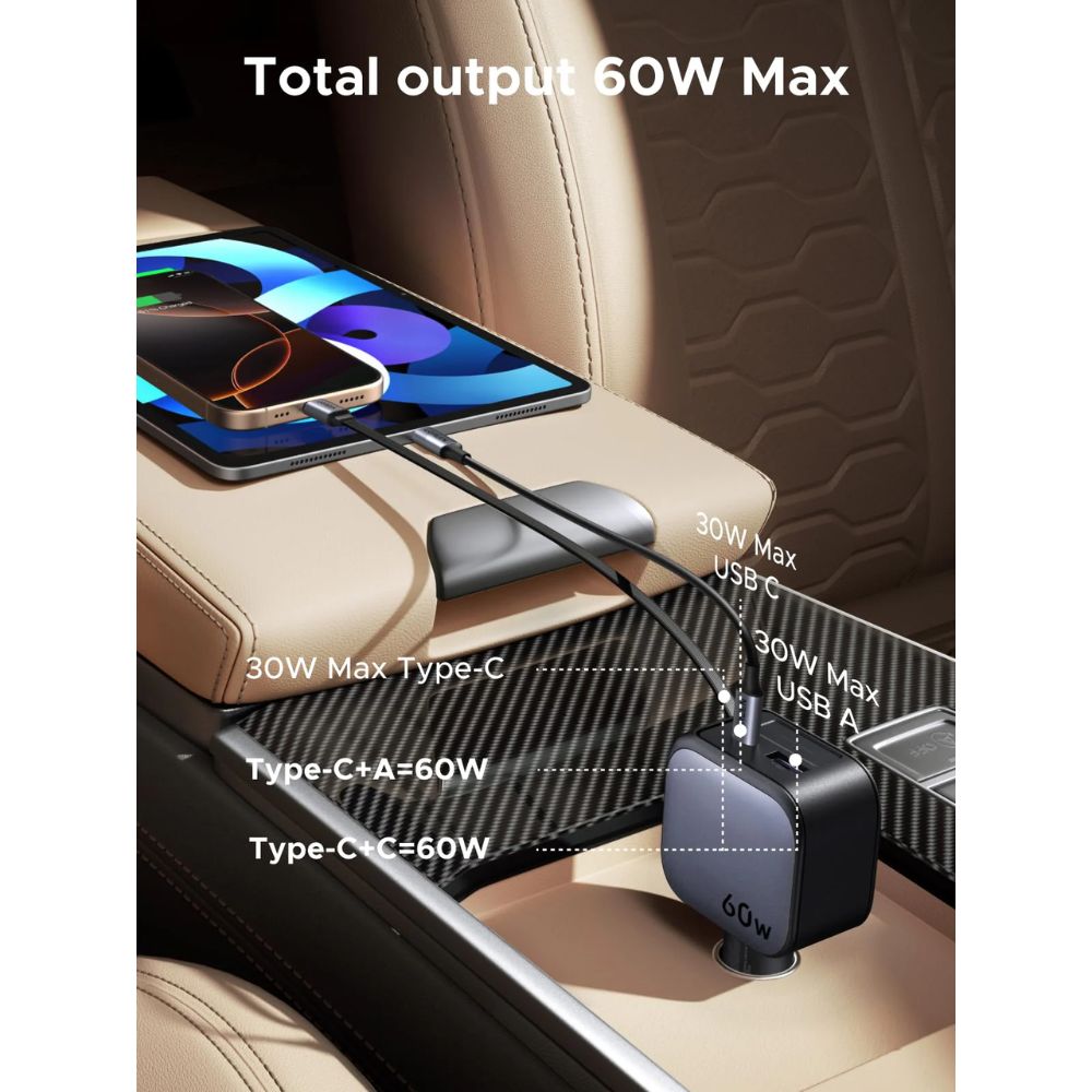 UGREEN Nexode 60W Retractable Car Charger