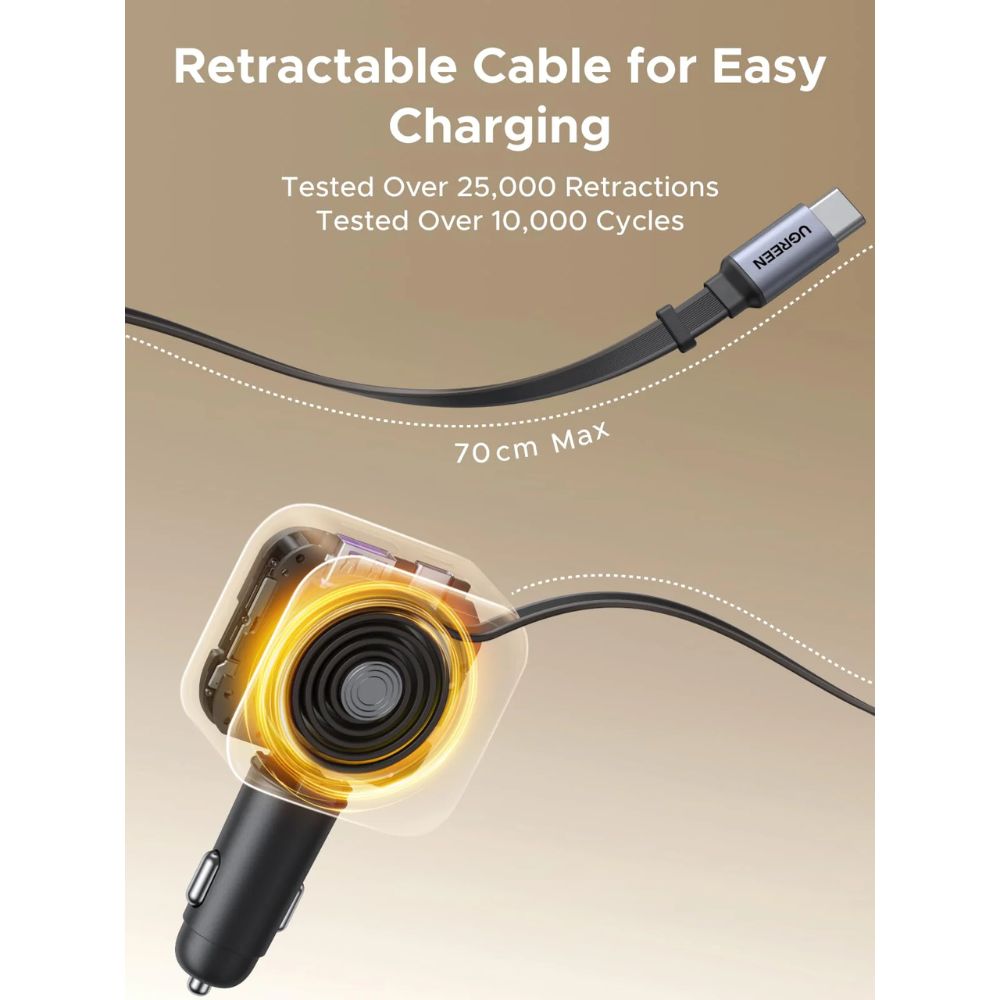 UGREEN Nexode 60W Retractable Car Charger