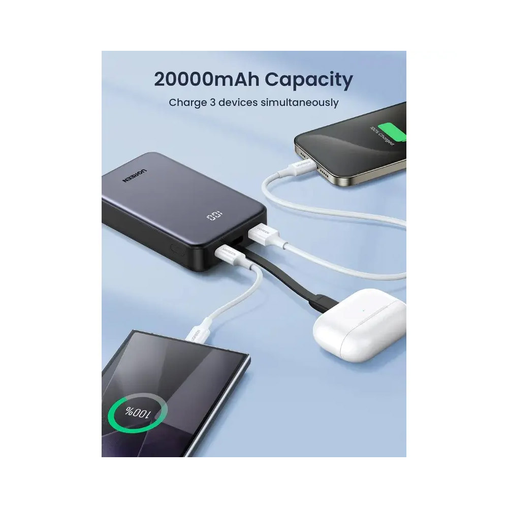 UGREEN PB505 20000mAh 22.5W Fast Charge Power Bank — Built‑in USB‑C Cable & Digital Display – 45762