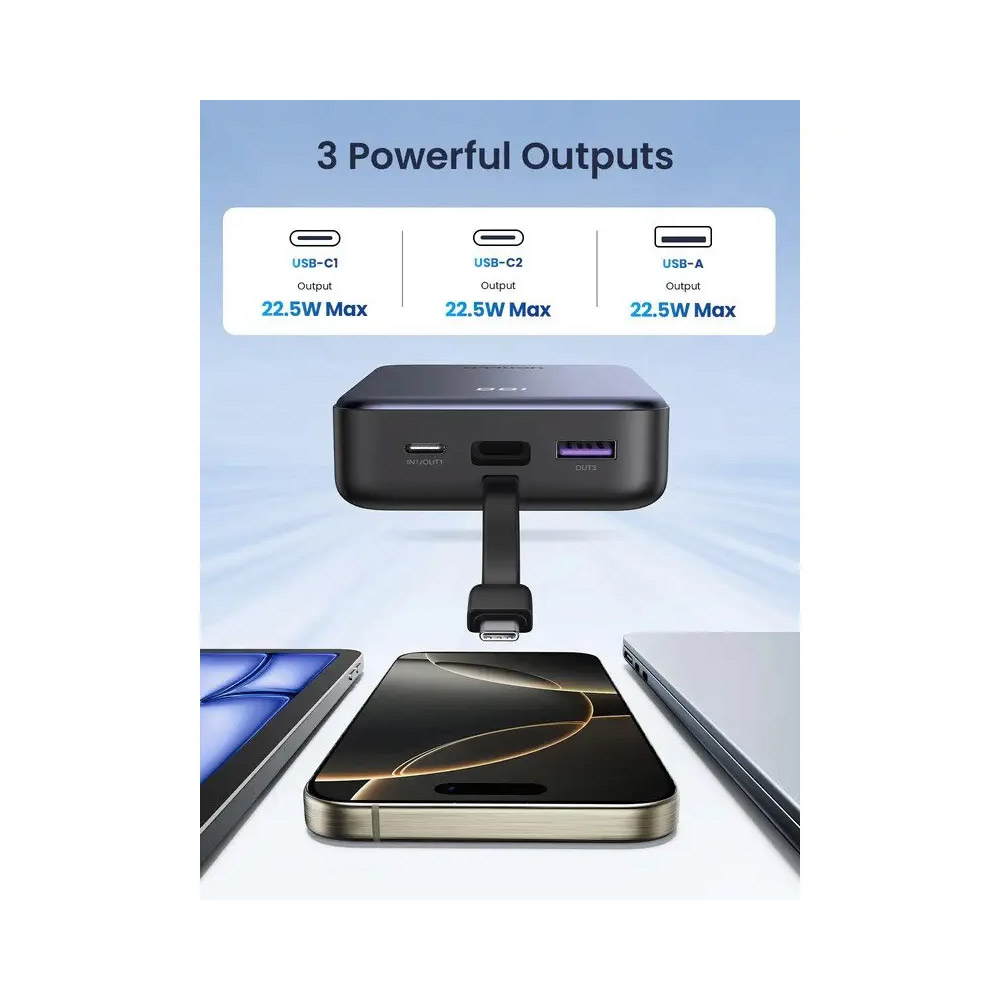 UGREEN PB505 20000mAh 22.5W Fast Charge Power Bank — Built‑in USB‑C Cable & Digital Display – 45762