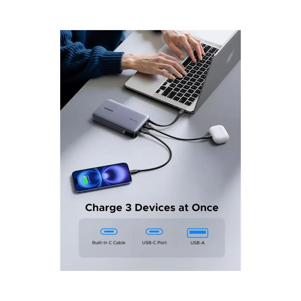 UGREEN – PB551 Power Bank 145W, 3 Ports, 20000 mAh, Fast Charging for Laptops, MacBooks, Smartphones, Tablets 55992B