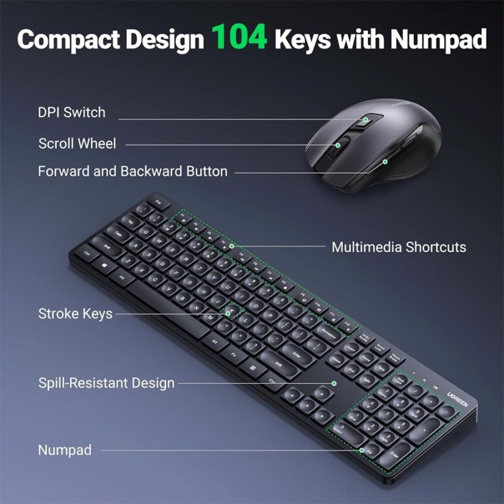 UGREEN Pro Wireless Keyboard And Mouse Combo 2.4Ghz