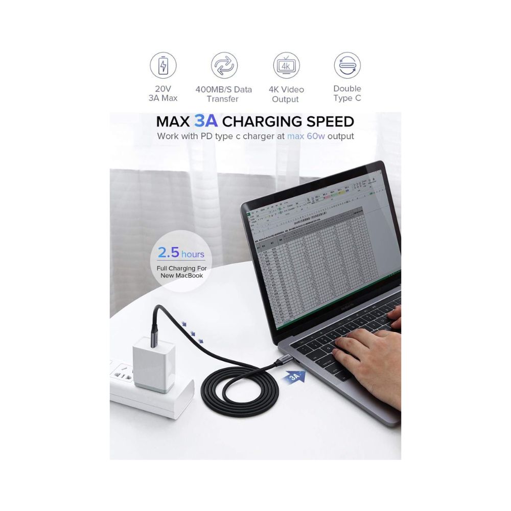 UGREEN USB-C Male To Male Data Cable 60W Power Delivery PD Gen 1 for Monitor, Laptop, Smartphone USB 3.1