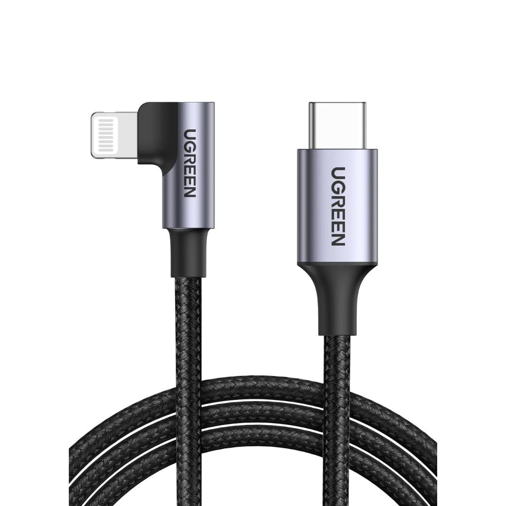 UGREEN USB-C to Angled Lightning Braided Cable &amp; Aluminum Body, MFI Apple Certified, Fast Charging 2m