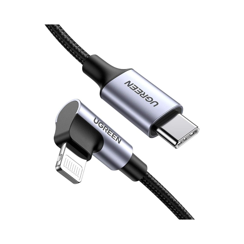 UGREEN USB-C to Angled Lightning Braided Cable &amp; Aluminum Body, MFI Apple Certified, Fast Charging 2m