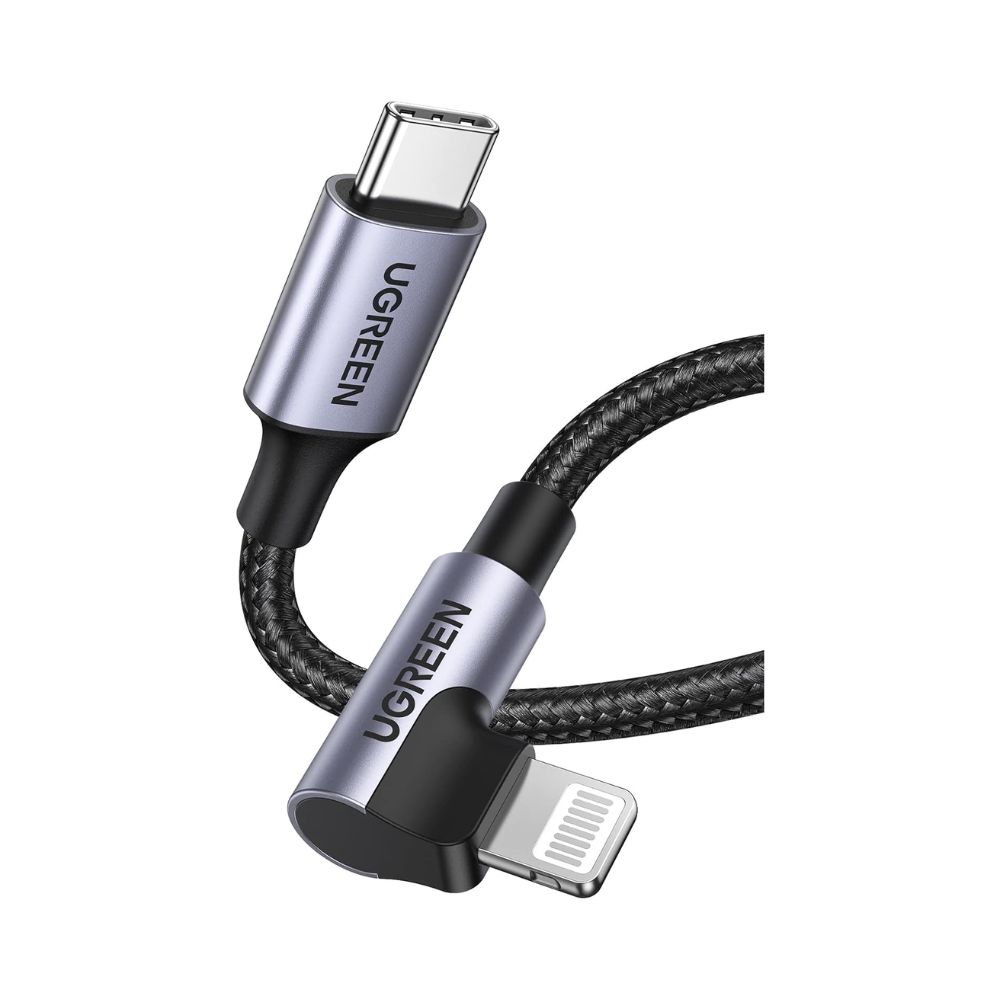UGREEN USB-C to Angled Lightning Braided Cable &amp; Aluminum Body, MFI Apple Certified, Fast Charging 2m