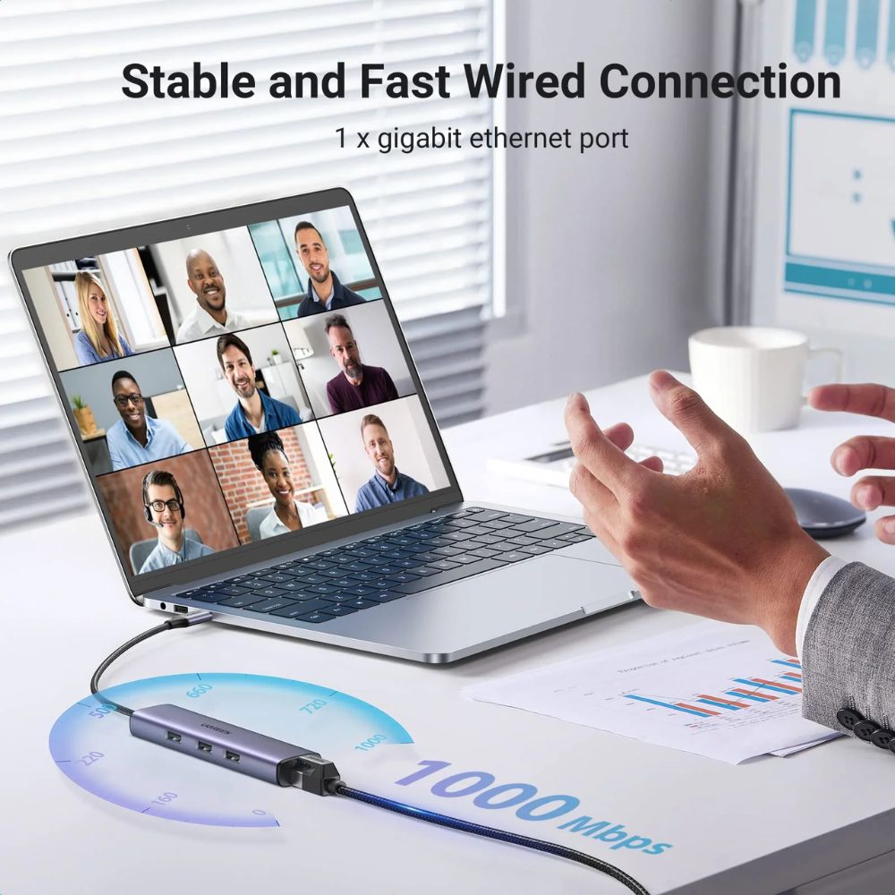 UGREEN USB C to Ethernet Adapter, 4 in 1 USB C Hub Ethernet with 3 USB 3.0 Ports