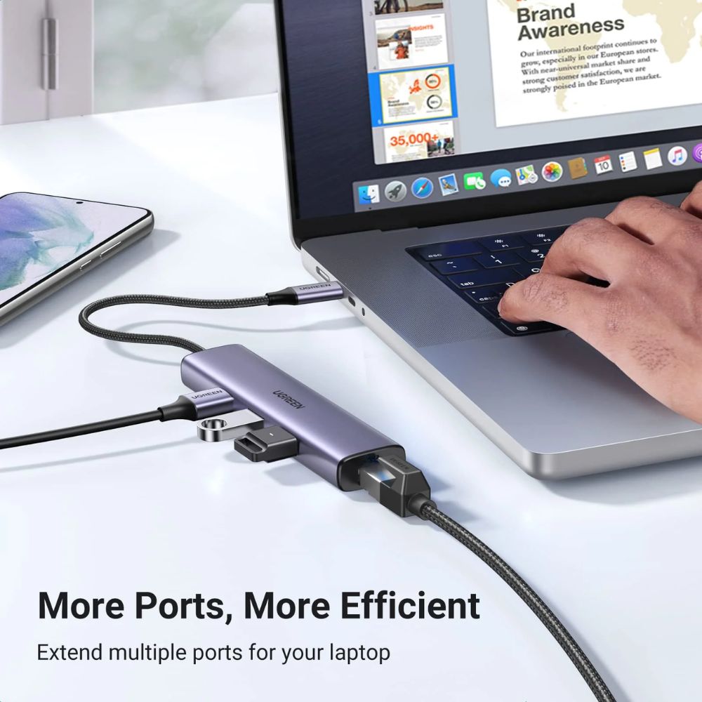 UGREEN USB C to Ethernet Adapter, 4 in 1 USB C Hub Ethernet with 3 USB 3.0 Ports