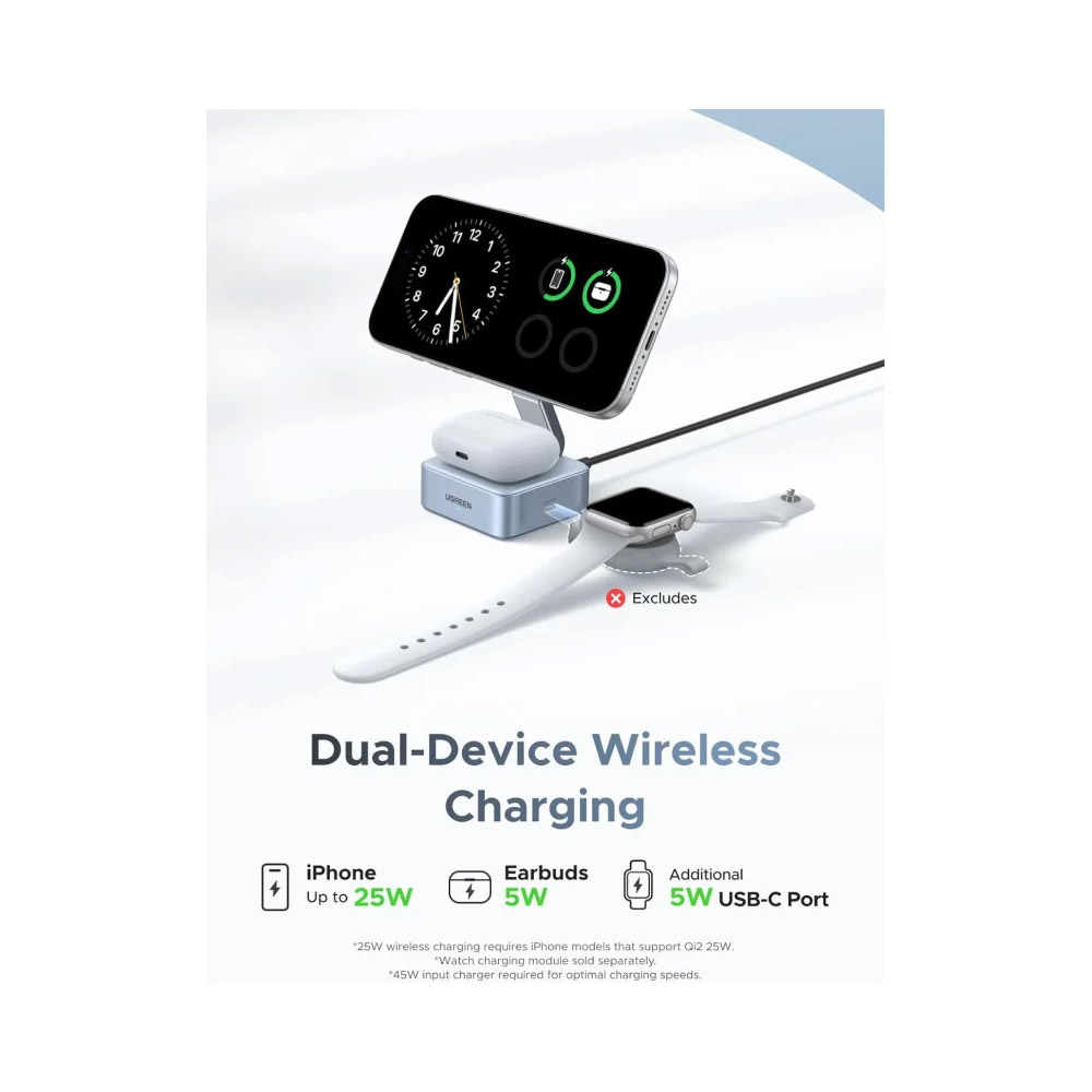 UGREEN – w752 Qi2 25W Magflow 2 IN 1 Wireless Charger charging station, MagSafe-compatible with USB-C port – 55960B