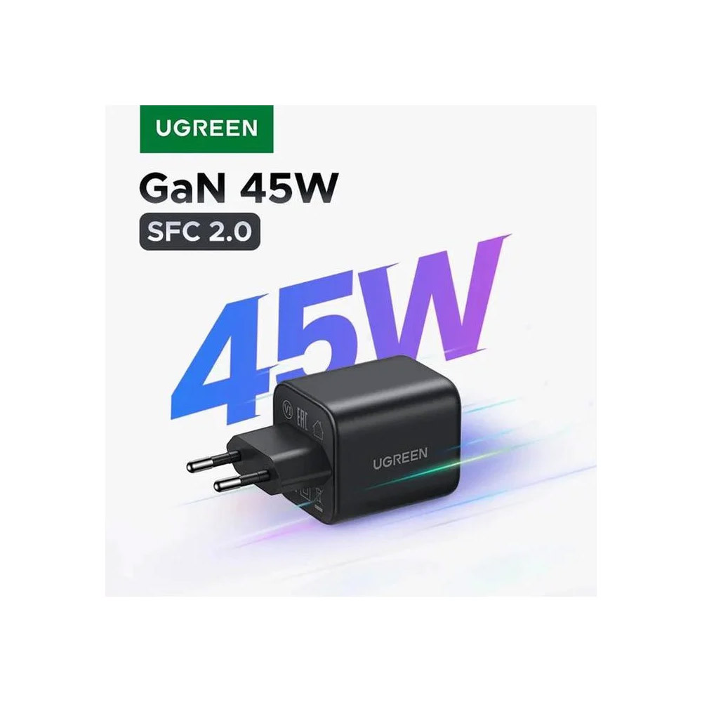 UGREEN – X525 45W Dual-Port USB-A + USB-C Smart & Fast Charger for Phones, Tablets & Ipads – 65057