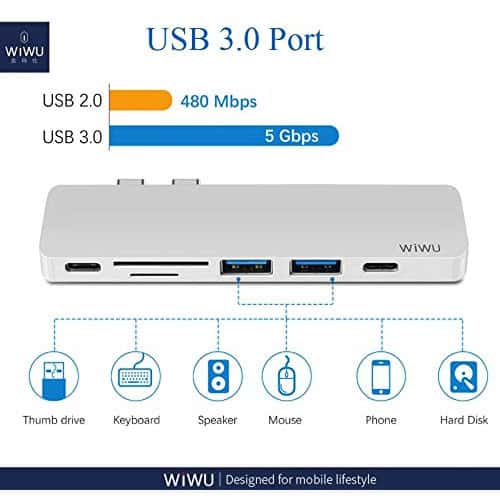 WiWu T8 Portable 7-in-1 Multi-Port Docking Station Dongle Hub Type-C Adapter (Spacegray)