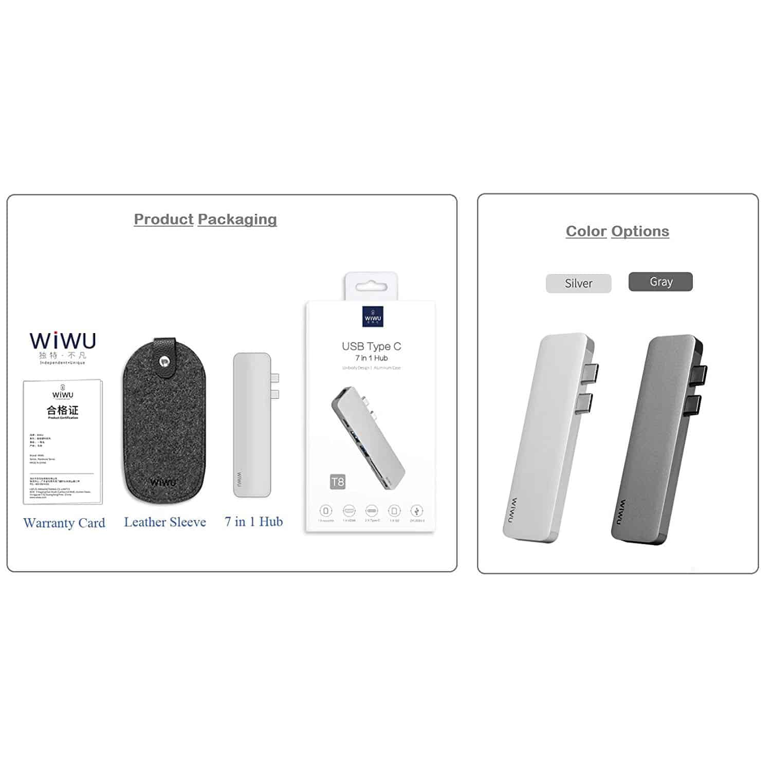 WiWu T8 Portable 7-in-1 Multi-Port Docking Station Dongle Hub Type-C Adapter (Spacegray)