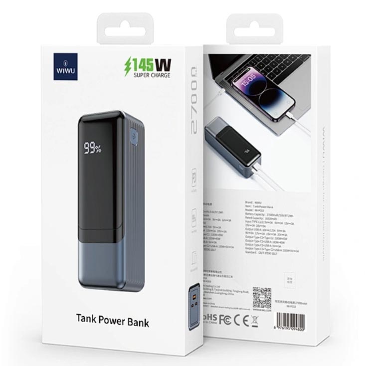 WiWU Wi-P010 – 27000mAh Large Capacity Tank Series 145W Laptop Power bank