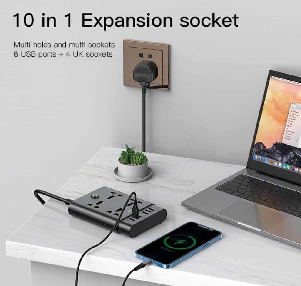 Yesido MC08 10 In 1 Power Socket with 6 USB Ports