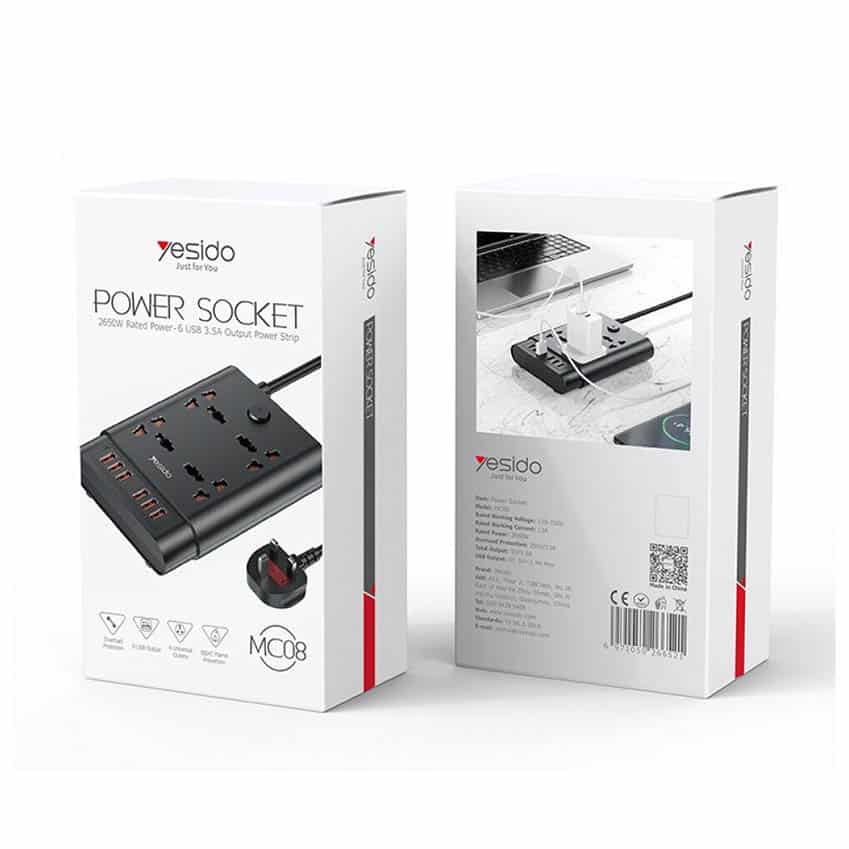 Yesido MC08 10 In 1 Power Socket with 6 USB Ports