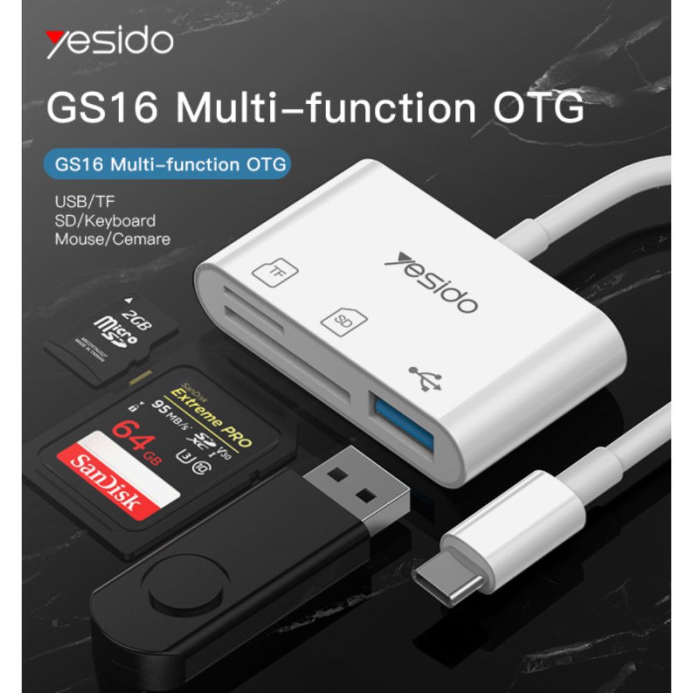 Yesido GS16 High Quality Type-C To USB 3.0 TF SD Card Slot &amp; PD Quick Charge OTG Adapter