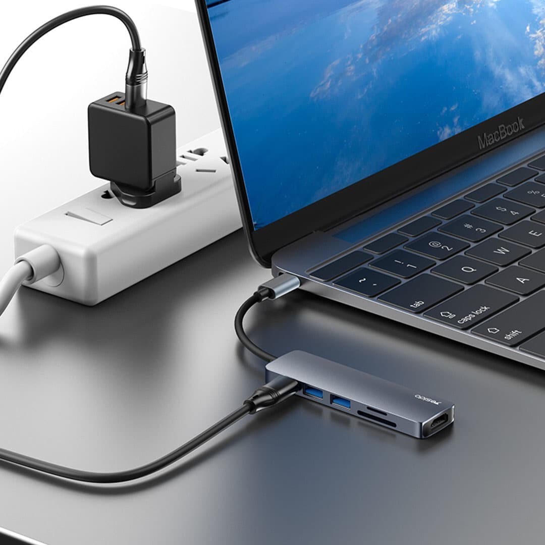 Yesido HB11 6-in-1 Aluminium Alloy USB-C Multiport Hub Adapter with 4K HDMI &amp; Card Reader, Authentic Grey