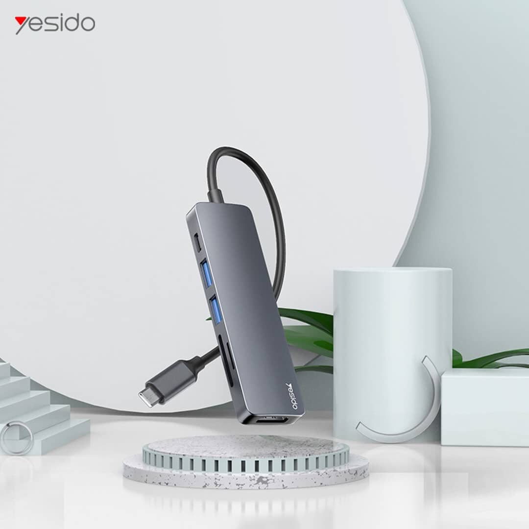 Yesido HB11 6-in-1 Aluminium Alloy USB-C Multiport Hub Adapter with 4K HDMI &amp; Card Reader, Authentic Grey