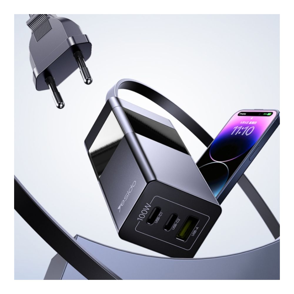 Yesido YC58 100W 2Type-C+USB Ports with 1 Socket Desktop GaN Charger